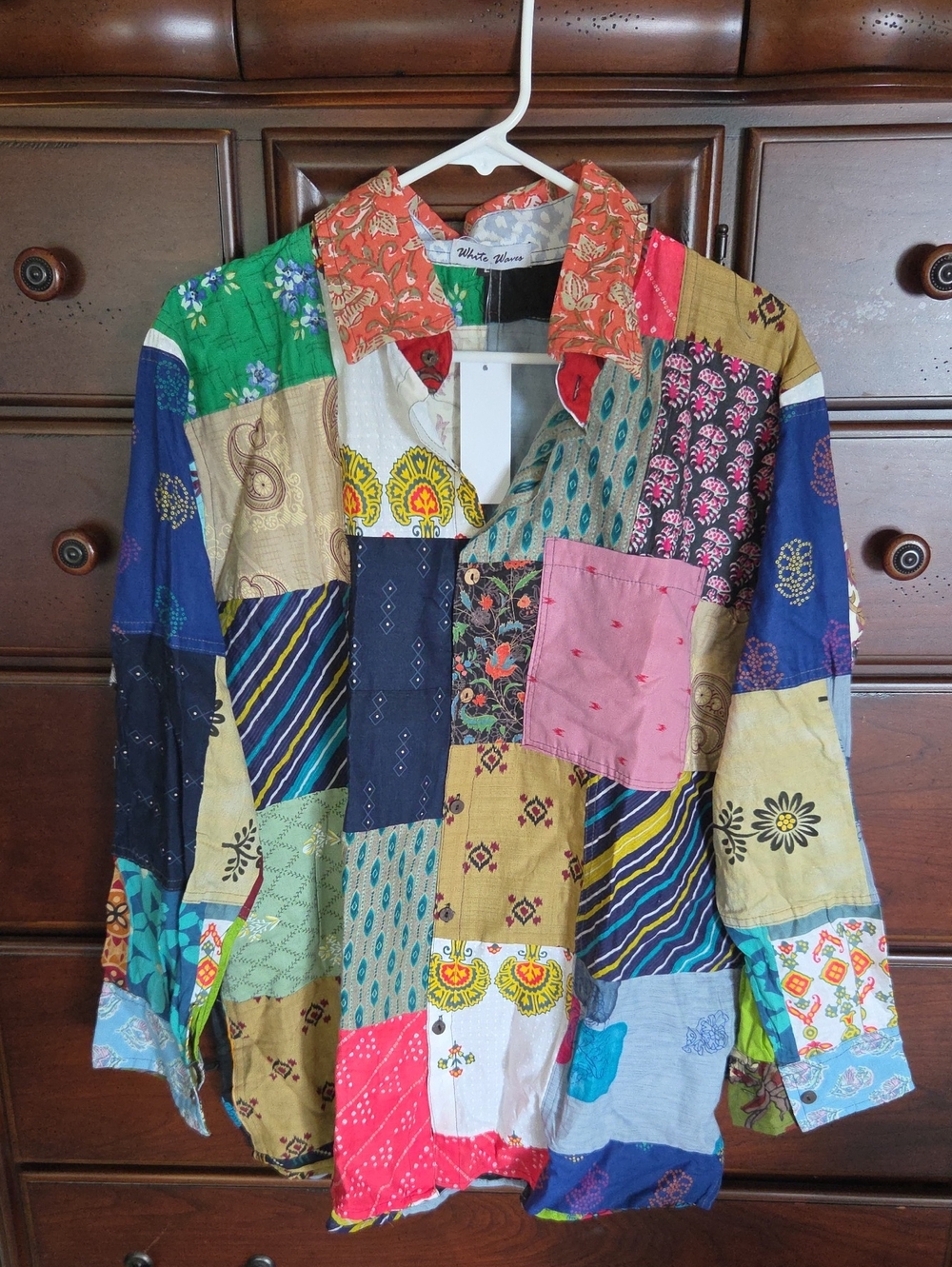 NWT, Colorful Patchwork Button-Up Shirt By White Waves, Sz. L - Picture 6 of 7
